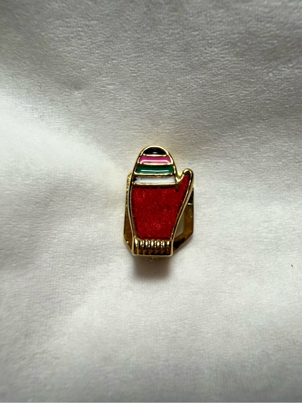 Keep Collective Gold-Tone Red Enamel Mitten Pin with Multicolor Stripes